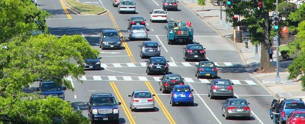 Aerial image of cars driving along a roadway