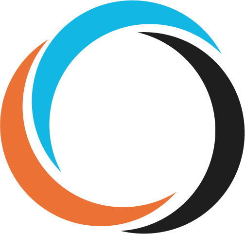 StreetLogic Pro Logo. Three swoosh like shapes creating a circle. One is black, one is blue, and one is orange.