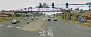 Pedestrian bridge over a divided 6-lane roadway