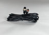 Black power cable with three pin connectors coiled and fastened with twist tie.